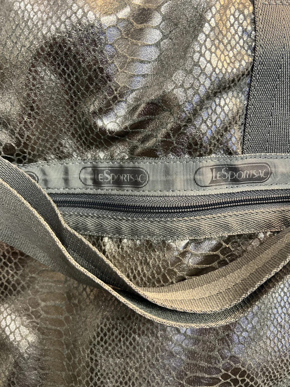 LeSportsac Metallic Shiny Foil Snakeskin Print Deluxe Large Travel Weekender Bag